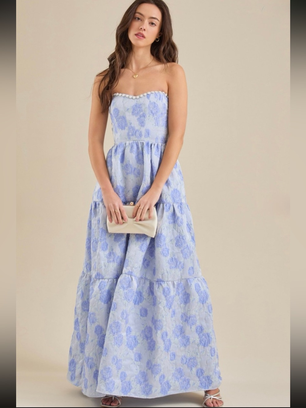 NWT Beautiful Altar'd State Skye Blue Jacquard Floral Maxi Dress Size Medium - Picture 1 of 15